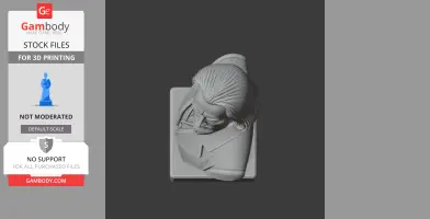 3D-printed bust of a historical figure with detailed hair and clothing, viewed from above.