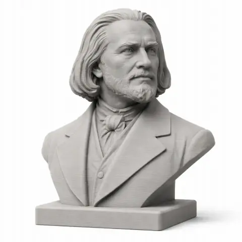 A detailed bust of a historical figure with long hair and a suit, designed for 3D printing.