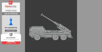Detailed 3D model of an armored six-wheel tank with a large mounted cannon. Ideal for 3D printing.
