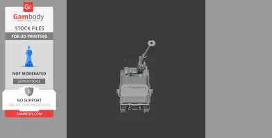 3D model of a tank-like vehicle with a long cannon barrel, viewed from the front.
