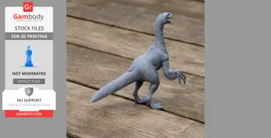 3D-printed Neimongosaurus model on a wooden surface, showcasing detailed features and posture.