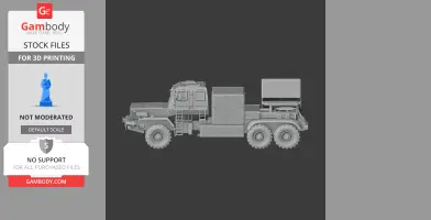 A detailed 3D model of a military truck with six wheels, designed for 3D printing.