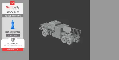 3D model of a military tank with six wheels and a detailed missile launcher on the back.