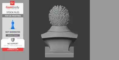 Rear view of a detailed bust with curly hair, wearing a high-collared garment.