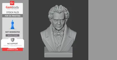 A 3D bust of a historical figure wearing a suit, bow tie, and glasses, with detailed hair and facial features.