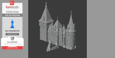 A detailed 3D model of Andrassy Castle with multiple pointed towers and intricate architectural features.