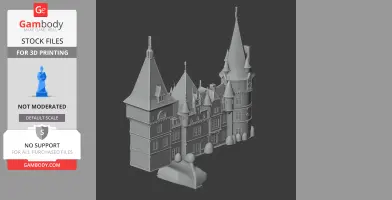 3D model of Andrassy Castle with tall spires and intricate architectural details, ready for 3D printing.