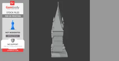 3D model of a castle tower with intricate details and a pointed roof, designed for 3D printing.