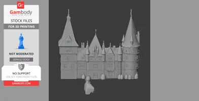 Gray 3D model of Andrassy Castle featuring detailed spires and windows, designed for 3D printing.