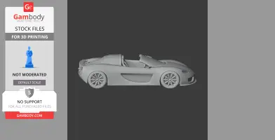 3D model of a sleek, low-profile sports car, showing a side view for 3D printing.