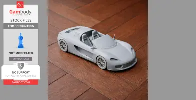 Miniature Alfa Romeo Diva 3D model on wooden floor, ready for 3D printing.