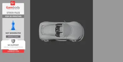 Top view of a 3D model of a convertible sports car, ready for 3D printing.