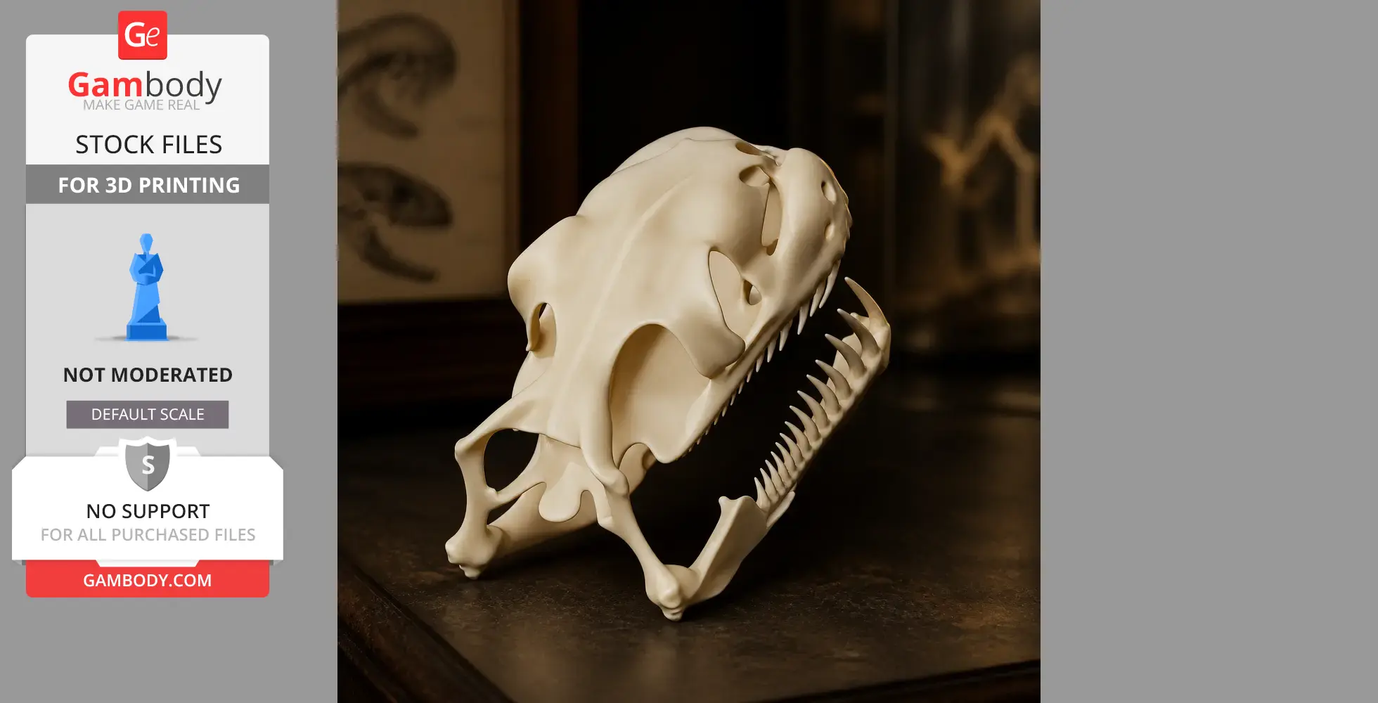 Children's Python skull replica, detailed 3D model with sharp teeth, displayed on a dark surface.