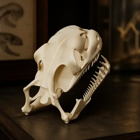 A 3D-printed children's python skull replica, showcasing detailed bone structure and sharp teeth.
