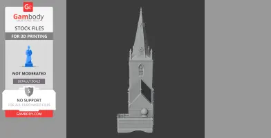 3D model of an Anglo-Saxon church with tall spire and arch windows, suitable for 3D printing.