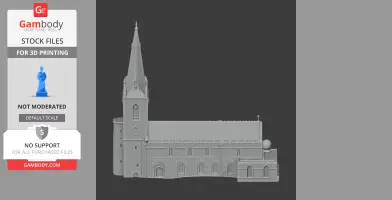 3D model of Anglo-Saxon church architecture with a tall spire and detailed facade for printing.