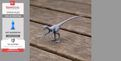Grey Nemegtomaia dinosaur 3D model on wooden surface, suitable for 3D printing.