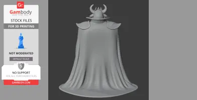 Horned character in a cape, seen from the back. Ideal for 3D printing.