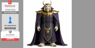A regal, horned character in armor and a purple cape, ready for 3D printing.