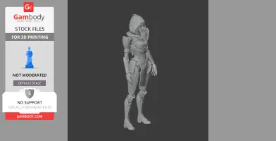 A detailed 3D model of a hooded, armored character figure, designed for 3D printing.