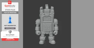 3D model of a cartoonish robot character with a castle-themed torso and crown-like head, ready for printing.
