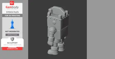 A 3D model of a robot-like character figure with a boxy body, gear details, and rounded limbs.
