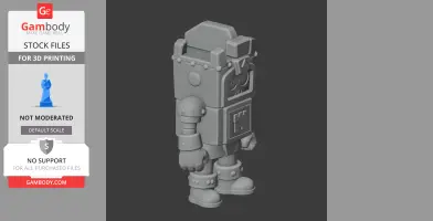A blocky robot figurine with a helmet, detailed arms, and boots, designed for 3D printing.