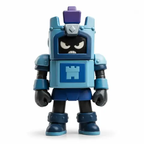 Cartoonish armored figurine with castle emblem and purple helmet detail, designed for 3D printing.