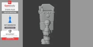 Robotic character leg model with a bulky, armored design for 3D printing.