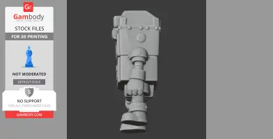 3D model of a robot-like character with blocky limbs and a shield-like back, viewed from the front.