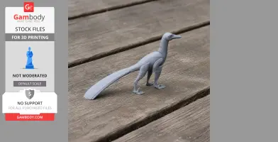 3D-printed model of a Neuquenraptor, depicted standing on a wooden surface.