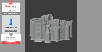 3D model of Alnwick Castle, featuring detailed towers and walls, ideal for 3D printing.