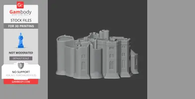 Gray 3D model of Alnwick Castle, featuring detailed towers and walls, designed for 3D printing.