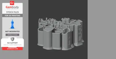 A detailed 3D model of Alnwick Castle for 3D printing, showing intricate architecture and towers.