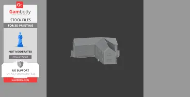 3D model of a castle building with angled roof and multiple windows, suitable for 3D printing.