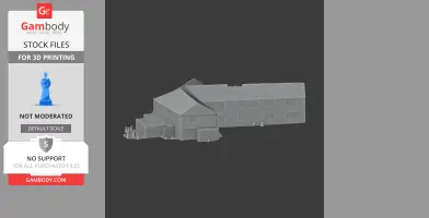 3D model of a simple rectangular building with a gabled roof, suitable for 3D printing.