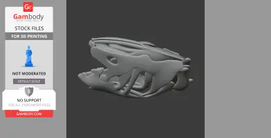 3D model of a coelacanth skull replica, showcasing detailed bone structure for printing.