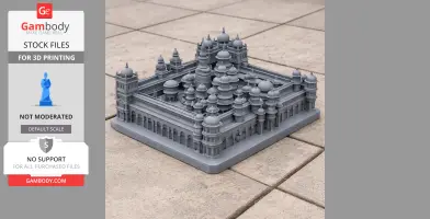 3D-printed model of Amba Vilas Palace with intricate domes and arches on a tiled surface.