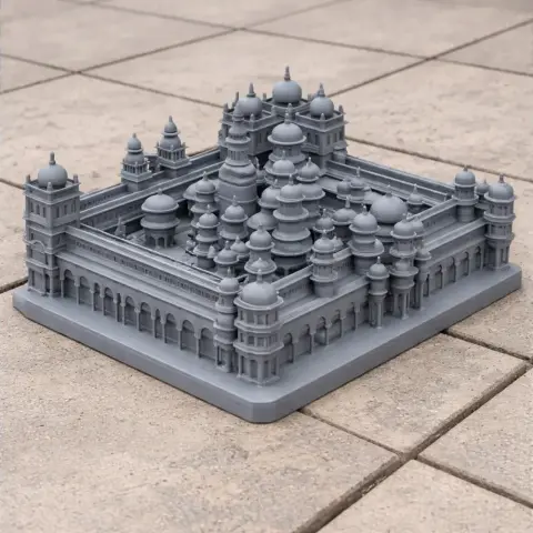 Detailed 3D printed model of Amba Vilas Palace with intricate domes and towers.