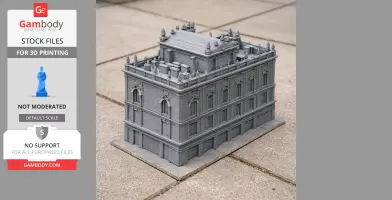 A detailed 3D-printed model of the Archbishop's Palace in Prague, showcasing intricate architectural features.