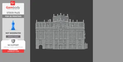 Intricately detailed 3D model of Prague's Archbishop's Palace, featuring ornate architecture and symmetry.