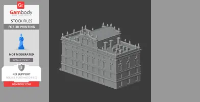 3D model of Prague's Archbishop's Palace, detailed architecture, suitable for 3D printing.