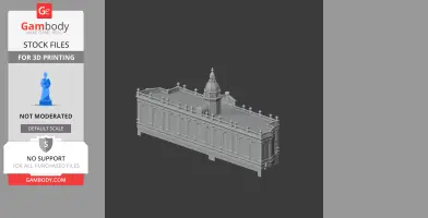 3D model of a detailed historic building with arched windows and a central dome, designed for 3D printing.