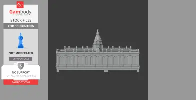 3D model of a detailed classical building with a central dome, designed for 3D printing.