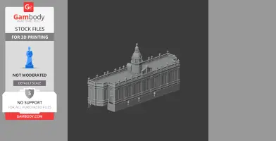 3D model of a detailed classical building with a central dome and ornate facade, suitable for 3D printing.