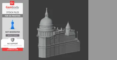 A detailed 3D model of a classic English-style architectural structure with domes and columns.