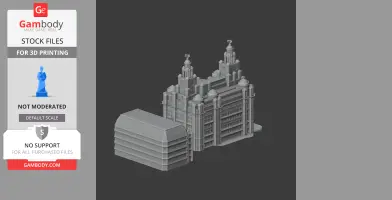 3D model of Liverpool architecture, featuring detailed building designs with towers and dome-like structures.