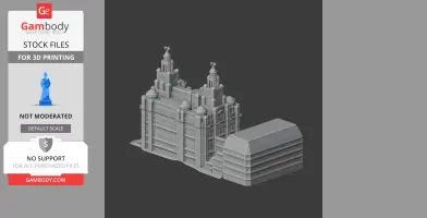 A 3D model of a detailed Liverpool architectural building, featuring towers and intricate textures.
