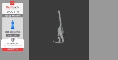 A 3D model of a Neuquensaurus dinosaur viewed from behind, with a long neck and tail.