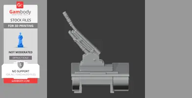 Side view of a 3D model tank turret, elevated barrel, for printing.